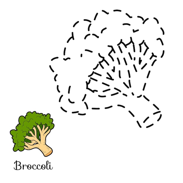 Unisci i punti gioco educativo per i bambini foglio di lavoro vegetale broccoli cartoon per bambini in età prescolare