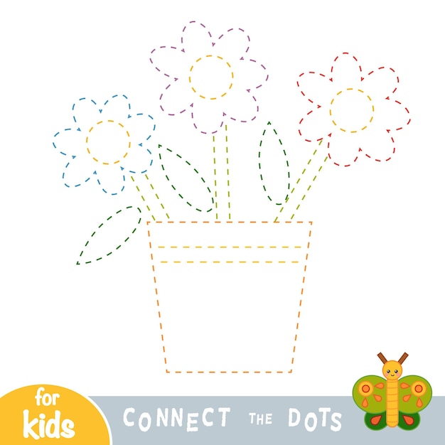 Connect the dots game for children flowers in a pot