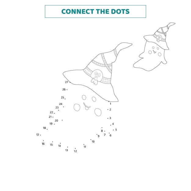 Connect the dots for the halloween ghost. Worksheet for kids.