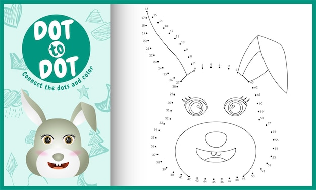 Collega il gioco per bambini a punti e la pagina da colorare con un coniglio dal viso carino