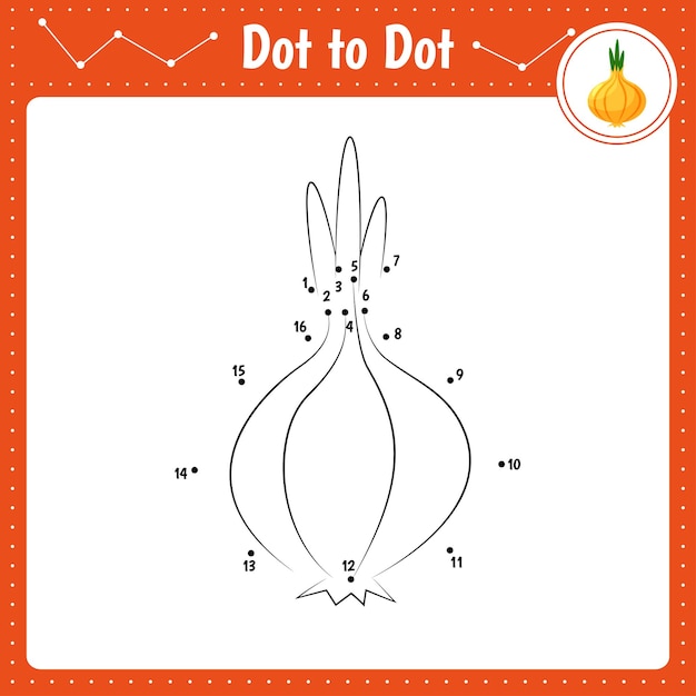 Unisci i punti cipolla verdura punto per punto gioco educativo colorare per l'attività dei bambini in età prescolare