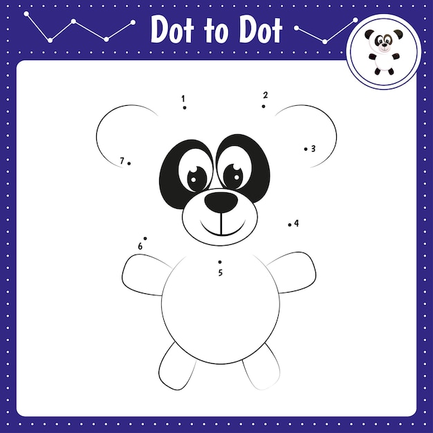 Connect the dots Panda Dot to dot educational game Coloring book for preschool kids activity worksheet