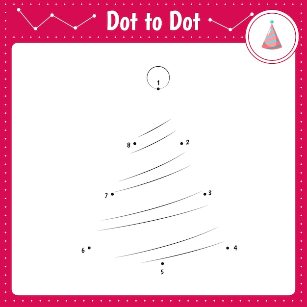 Connect the dots Party hat Dot to dot educational game Coloring book for preschool kids activity worksheet Vector Illustration