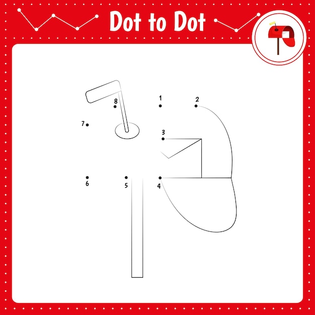 Connect the dots Postbox Dot to dot educational game Coloring book for preschool kids activity worksheet Vector Illustration