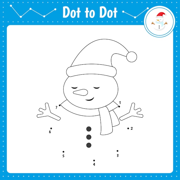 Соедините точки Snowman Dot to dot образовательная игра Книжка-раскраска для детей дошкольного возраста Рабочий лист Vector Illustration