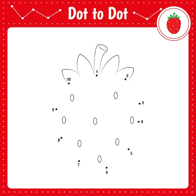 Connect the dots StrawberryDot to dot educational game Coloring book for preschool kids activity worksheet