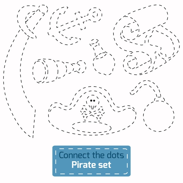 Vector connect the dots educatief spel voor kinderen met piratenitems