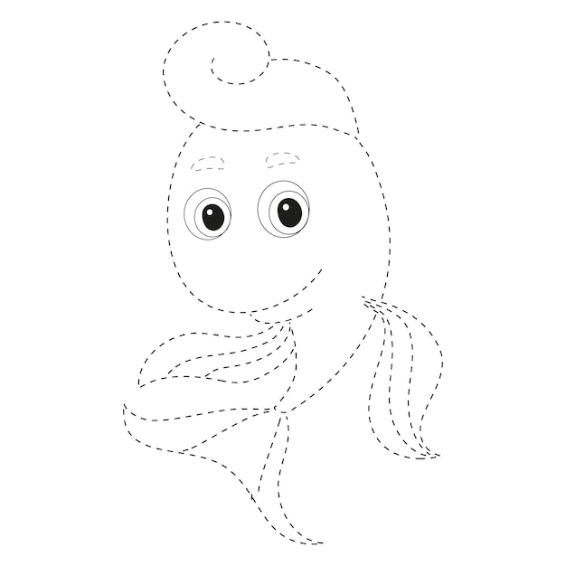 Вектор Соедини точки, развивающая игра для детей, мультяшная милая рыбка