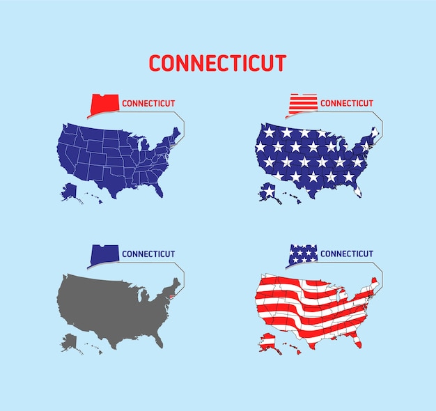 Connecticut map with usa flag design illustration