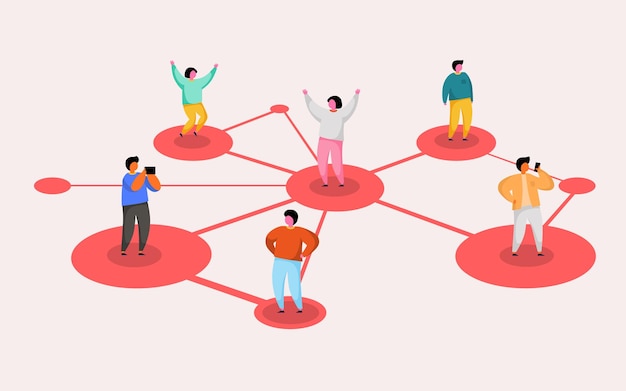 Vector connecting people social network concept refer a friend program