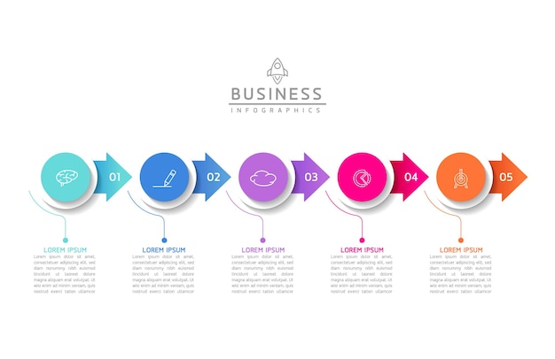 Connecting steps business infographic template with 5 elements