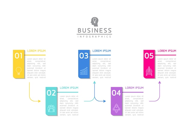 Бизнес-инфографический шаблон Connecting Steps с 5 элементами