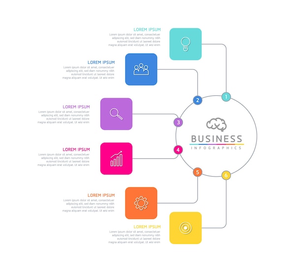 6 つの要素を持つステップ ビジネス インフォ グラフィック テンプレートを接続します。