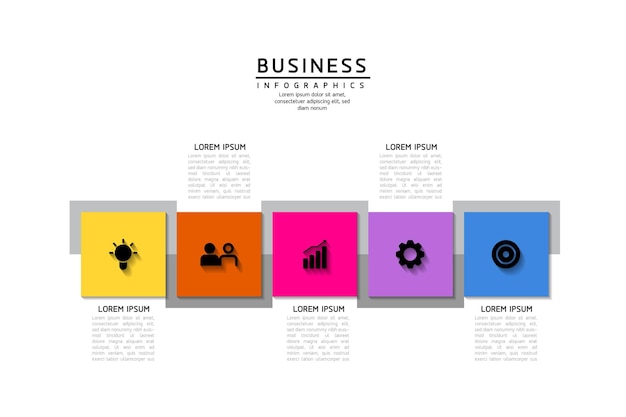 Connecting Steps zakelijke infographic sjabloon met 5 elementen