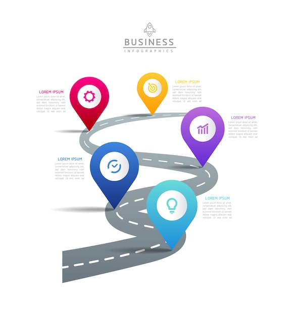 Connecting Steps zakelijke infographic sjabloon met 5 elementen