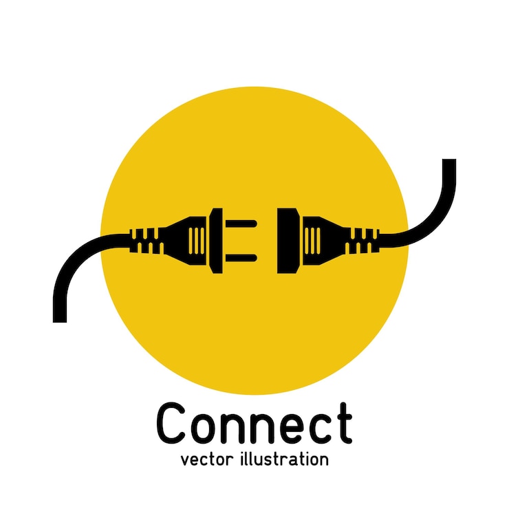 Vector connection concept, icon isolated on white background. vector illustration flat design. connecting plug and outlet black silhouette.
