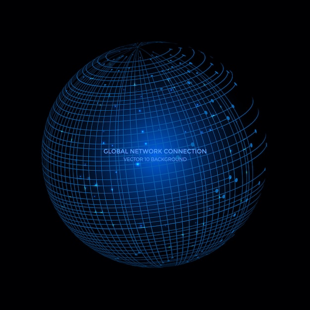 Linee di connessione intorno al globo terrestre sullo sfondo, tecnologia della comunicazione per le attività su internet.