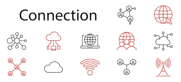 connection set icon network cloud laptop globe wireless signal hierarchy data sharing web digital communication online technology internet connectivity server infrastructure device