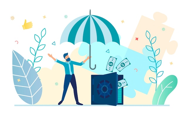 Conservation and protection of savings a businessman with an umbrella Vector illustration