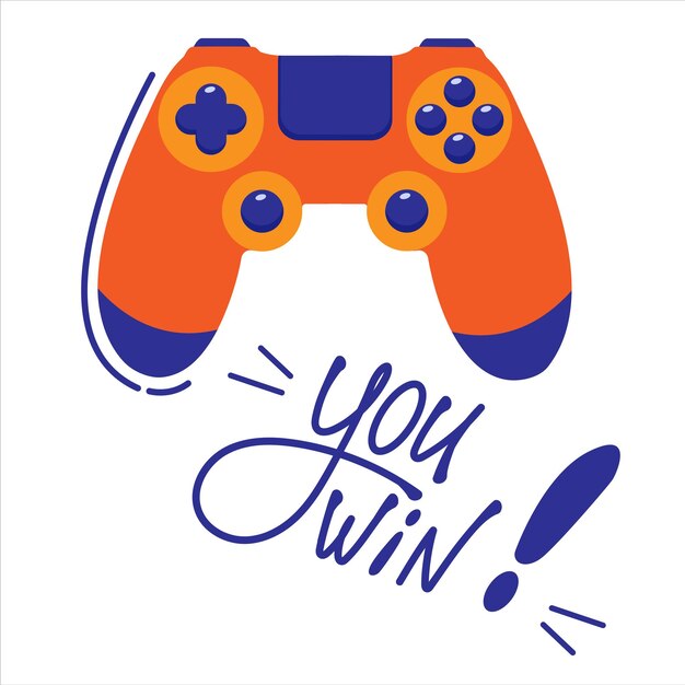 ベクトル コンソールオレンジゲームパッド 文字 you win ベクトルイラスト