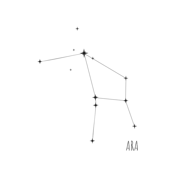 88개 별자리 세트의 별자리 Ara Doodle 스케치 선형 아이콘