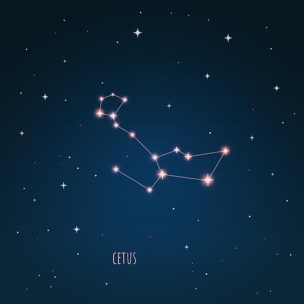 Constellation cetus regeling in de sterrenhemel, open ruimte, sterrenbeeld door een telescoop