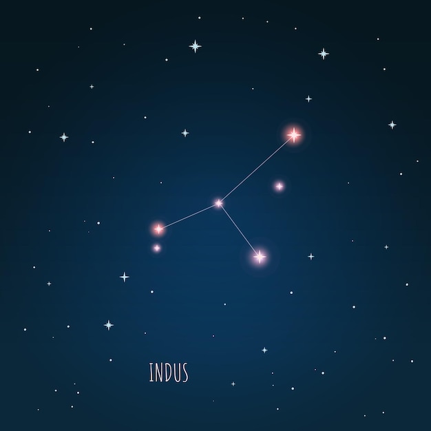 Схема созвездия инда в звездном небе, открытом космосе, созвездии через телескоп