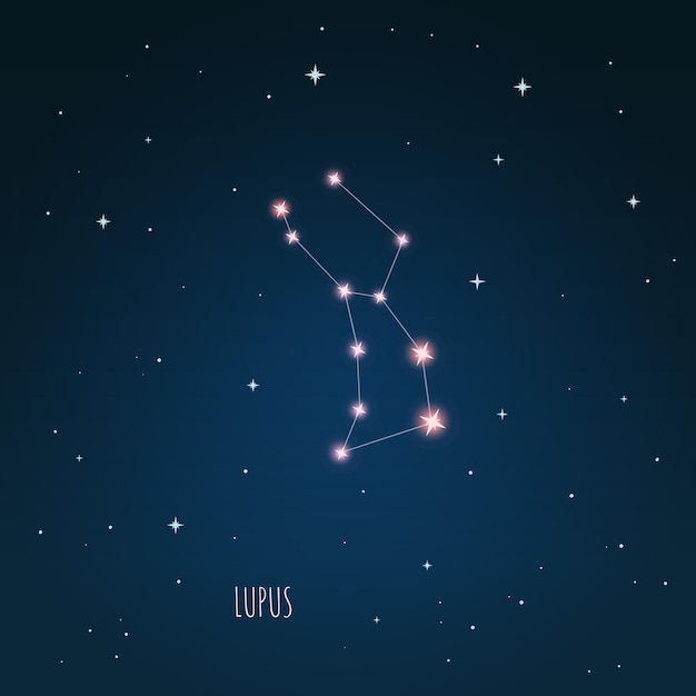 Constellation Lupus scheme in starry sky, open space, constellation  through a telescope