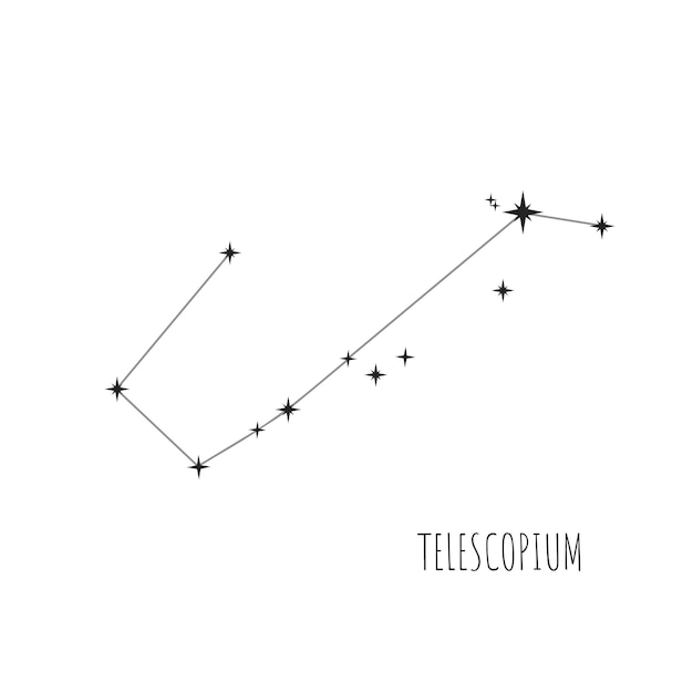 Constellation Telescopium scheme Doodle은 모든 88개 별자리의 선형 아이콘을 스케치합니다.