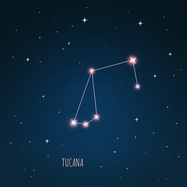 Constellation Tucana scheme in starry sky, Open space, constellation through a telescope