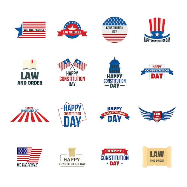 Constitution day usa logo-pictogrammen instellen