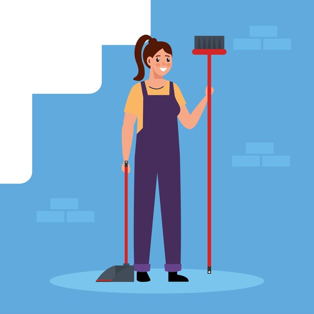 constructer woman with broom