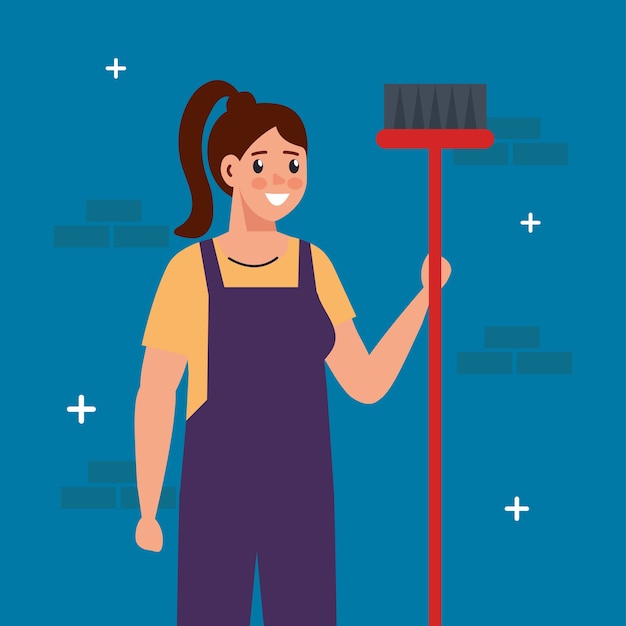 Constructer woman with broom