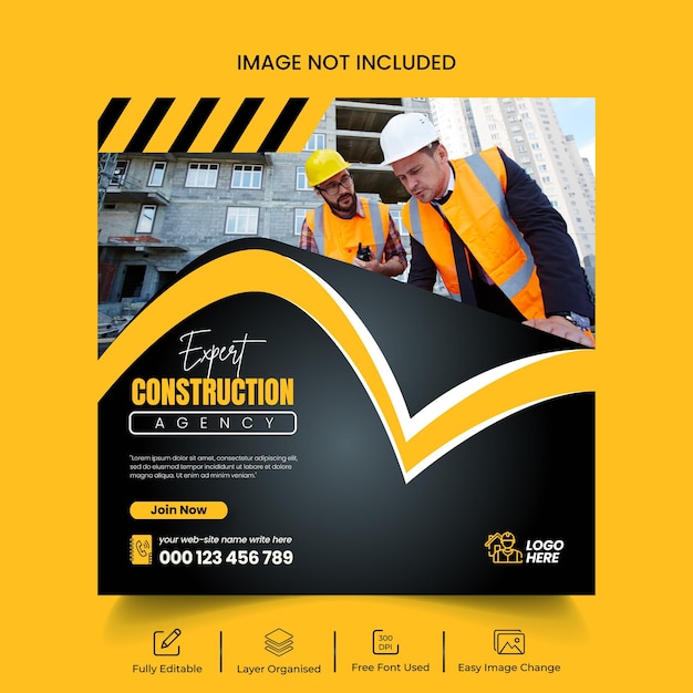 Construction agency flyer social media post and web banner template