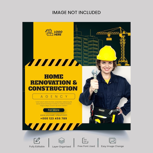 Construction agency flyer social media post and web banner template