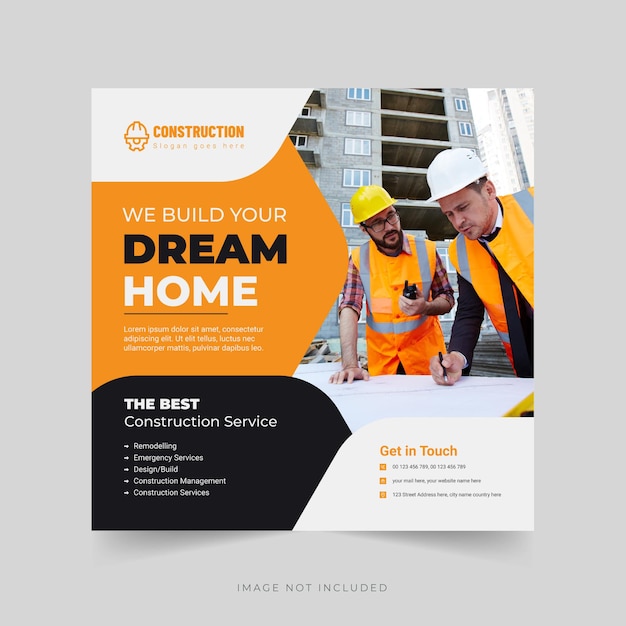 Строительное агентство We Build Your Dream Home Banner Шаблон сообщения в социальных сетях Premium векторы