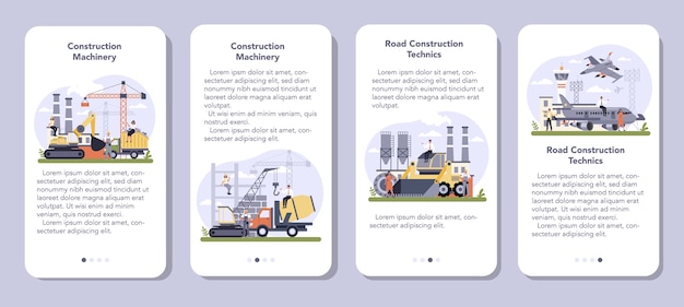 건설 및 엔지니어링 산업 모바일 응용 프로그램 배너 세트