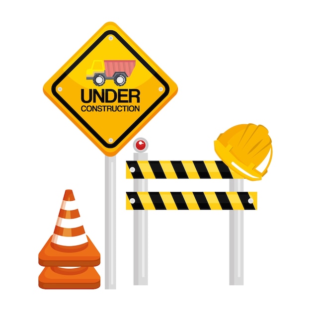 Under construction barrier road sign cone warning