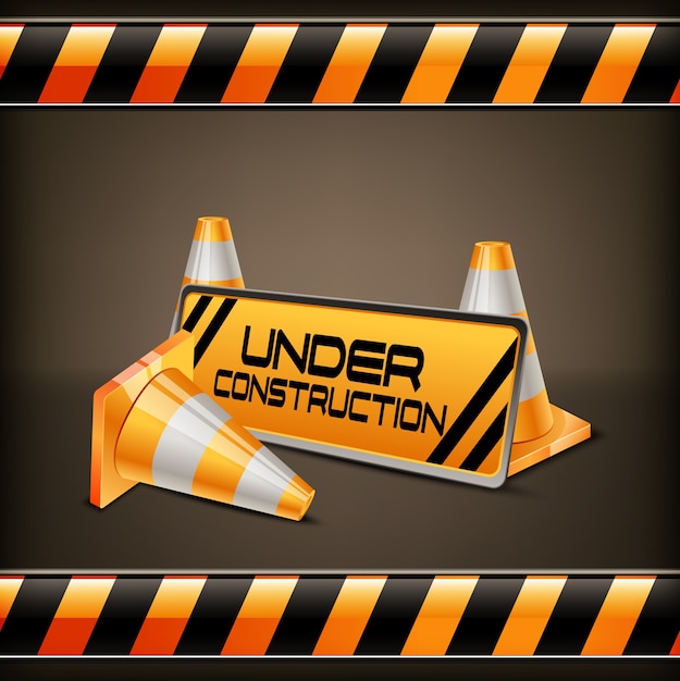 Vector under construction barrier with road cones