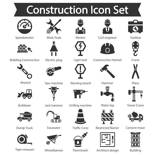 Vector construction black icon set