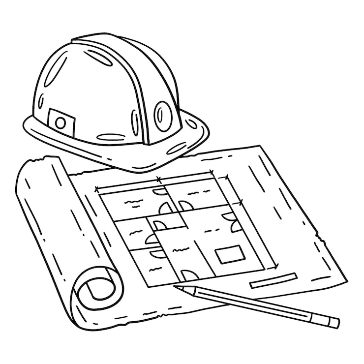 Vector construction blueprint and pencil isolated