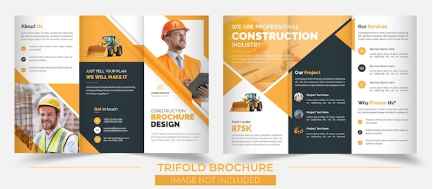 Vettore brochure di costruzione modello a tre ante pubblicità promozionale aziendale