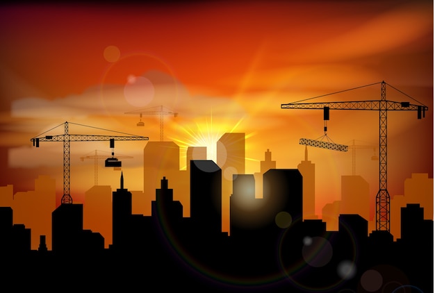 Vector construction building silhouette at work background