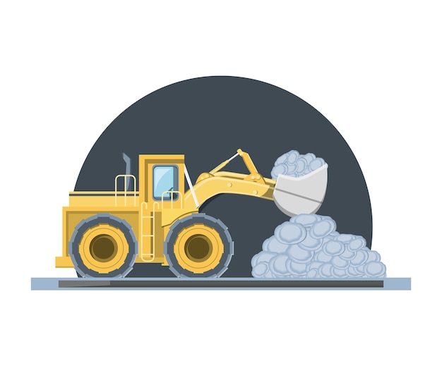 Vector construction bulldozer truck loading stones