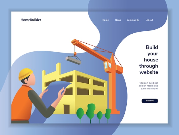 Construction cartoon landing page