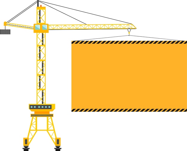 Vector construction civil tower crane with poster icon in flat style vector illustration