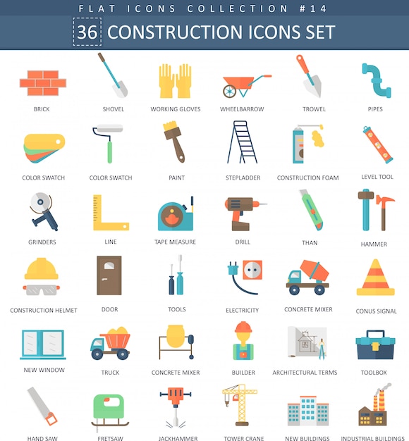 Construction color flat icons set