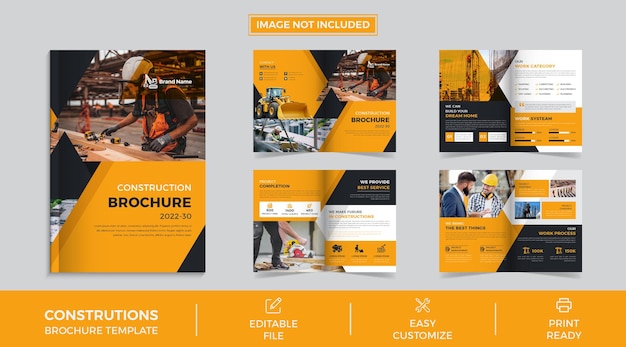 Construction company 8 page brochure template premium vector