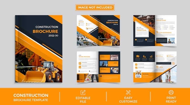 Vector construction company 8 page brochure template premium vector