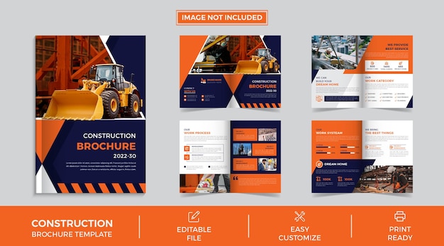 Vector construction company 8 page multipurpose brochure template premium vector